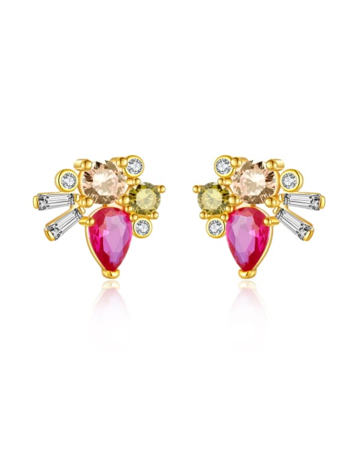 18k gold [rose red] 925 Sterling Silver Cubic Zirconia Water Drop Dainty Stud Earring